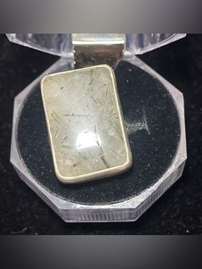 Tourmalated Quartz Sterling Silver Stamped Ring Size 6